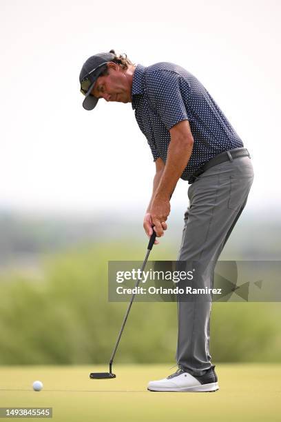 Stephen Ames of Canada putts on the third green during the third round of the KitchenAid Senior PGA Championship at Fields Ranch East at PGA Frisco...