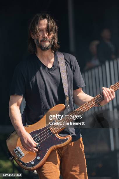 Bassist Keanu Reeves of Dogstar performs live on stage during 2023 BottleRock Napa Valley festival at Napa Valley Expo on May 27, 2023 in Napa,...