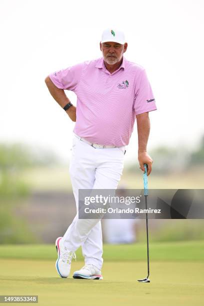 Darren Clarke of Northern Ireland looks on during the third round of the KitchenAid Senior PGA Championship at Fields Ranch East at PGA Frisco on May...