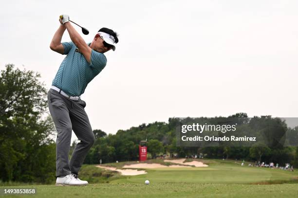 Yang of South Korea plays his shot from the 13th tee during the third round of the KitchenAid Senior PGA Championship at Fields Ranch East at PGA...