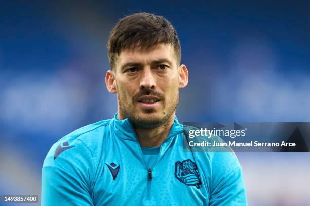 David Silva of Real Sociedad looks on during the LaLiga Santander match between Real Sociedad and UD Almeria at Reale Arena on May 23, 2023 in San...