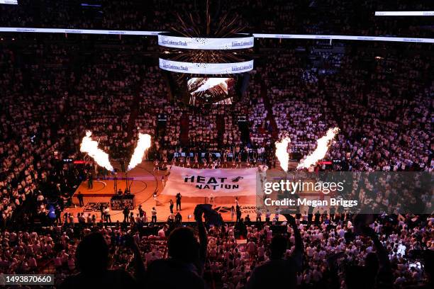 General view prior to a game between the Boston Celtics and the Miami Heat in game six of the Eastern Conference Finals at Kaseya Center on May 27,...
