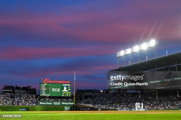 General view of Wrigley Field during the game between the Chicago Cubs and the Cincinnati Reds at Wrigley Field on May 27, 2023 in Chicago, Illinois.