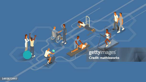 physikalische medizin und rehabilitation illustration - physiotherapie stock-grafiken, -clipart, -cartoons und -symbole