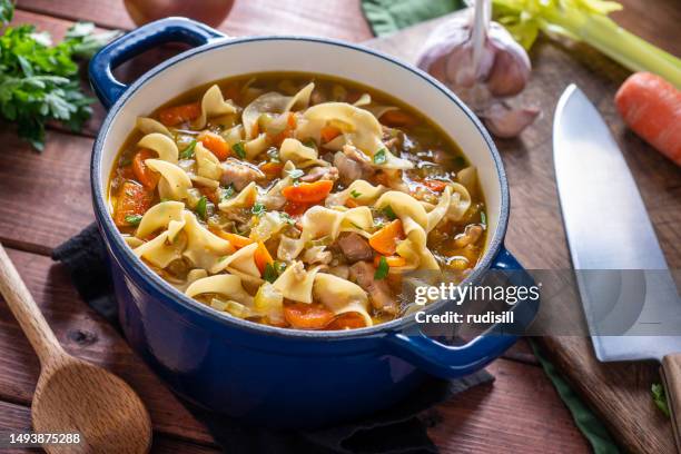 sopa de pollo con fideos - sopa de pollo con fideos fotografías e imágenes de stock