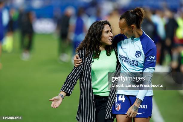 Virginia Torrecilla of Atletico de Madrid saludates to Vero Boquete during the Spanish Women Cup, Copa de la Reina, Final football match played...