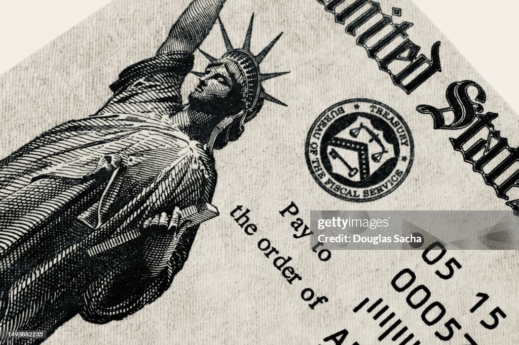 Close-up of a Social Security Check issued by the US federal Government
