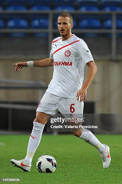 Anastasios Papazoglou of Olympiacos in action during a pre-Season friendly match between Newcastle United and Olympiacos on July 27, 2012 in Faro,...