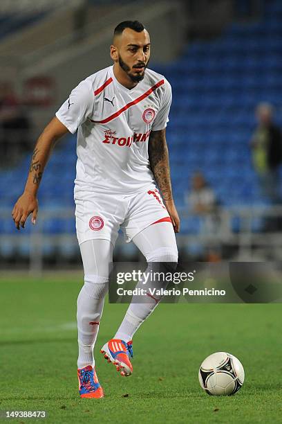 Konstantinos Mitroglou of Olympiacos in action during a pre-Season friendly match between Newcastle United and Olympiacos on July 27, 2012 in Faro,...