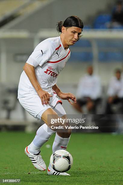 Marko Pantelic of Olympiacos in action during a pre-Season friendly match between Newcastle United and Olympiacos on July 27, 2012 in Faro, Portugal.