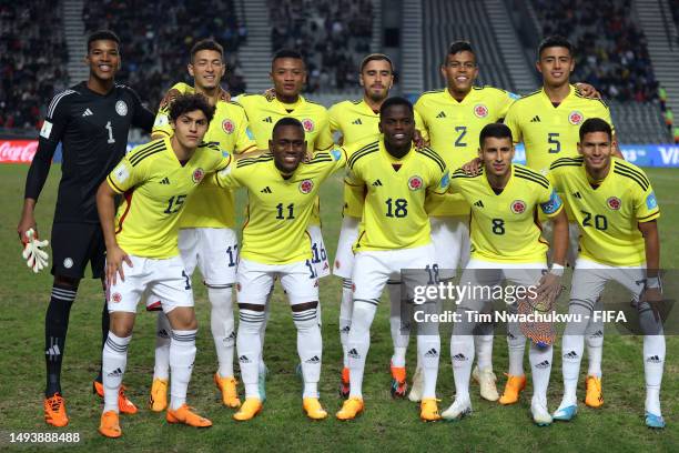 Players of Colombia pose for the team photo prior to the FIFA U-20 World Cup Argentina 2023 Group C match between Colombia and Senegal at Estadio La...