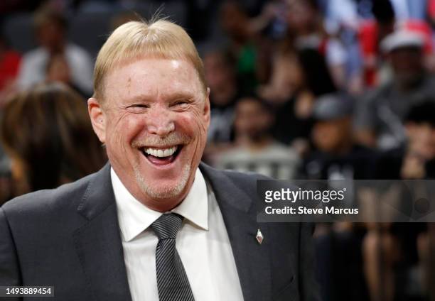 Las Vegas Raiders owner and managing general partner and Las Vegas Aces owner Mark Davis smiles before a 2022 WNBA championship ring ceremony for the...