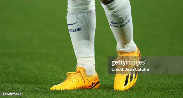 Adidas boots of Lionel Messi of PSG during the Ligue 1 Uber Eats match between RC Strasbourg and Paris Saint-Germain at Stade de la Meinau on May 27,...