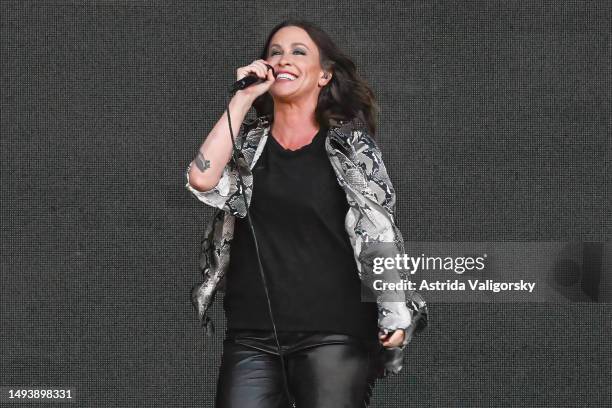 Alanis Morisette performs during Boston Calling Music Festival at Harvard Athletic Complex on May 27, 2023 in Boston, Massachusetts.