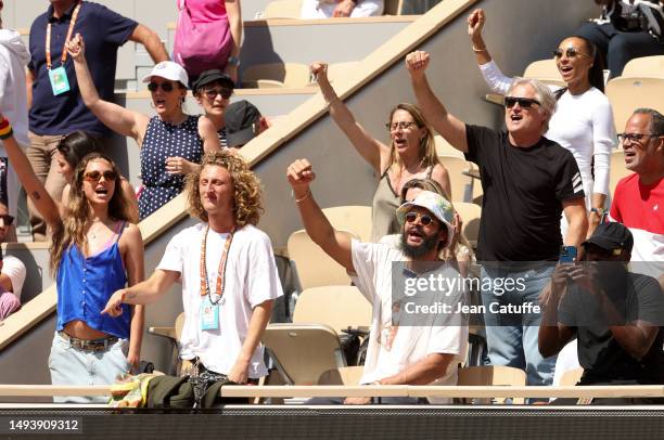 Yannick Noah's children - Jenaye Noah, Joalukas Noah, Joakim Noah, along Noah's friend Denis Charvet - attend his concert on Central Court to...