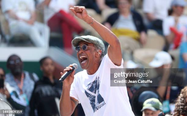 Yannick Noah performs his songs during a special concert on Central Court to celebrate the 40th anniversary of his victory at the French Open 1983...