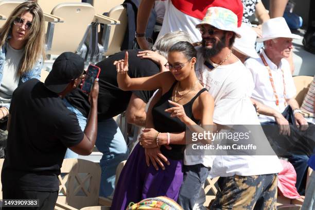 Former NBA player Joakim Noah - here with his wife Lais Ribeiro -, son of Yannick Noah attends dad's concert on Central Court to celebrate the 40th...
