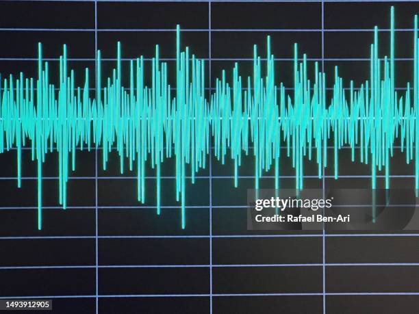 audio sound waveform on monitor - heart beat stock pictures, royalty-free photos & images