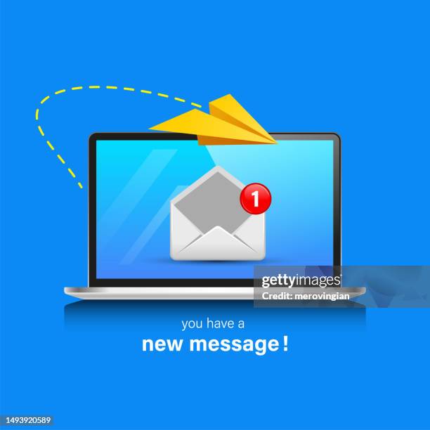 e-mail sending or receiving composition in modern style - blue envelope stock illustrations