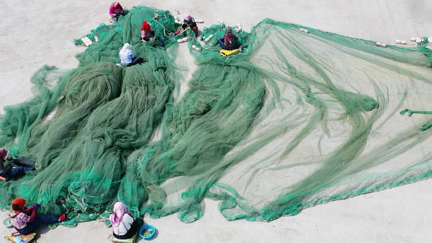 CHN: Fishermen Mend Fishing Nets In Lianyungang