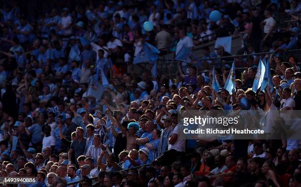 Coventry City fans enjoy the atmosphere during the Sky Bet Championship Play-Off Final between Coventry City and Luton Town at Wembley Stadium on May...