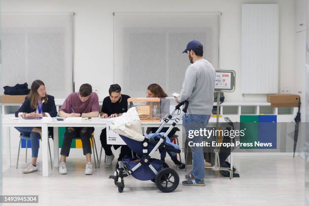 Person exercises his right to vote at a polling station on May 28 in Madrid, Spain. Today, 28M, municipal elections are being held in Spain in a...