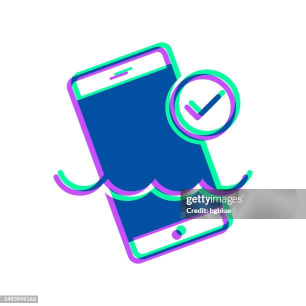 waterproof smartphone. icon with two color overlay on white background - green check mark transparent background stock illustrations