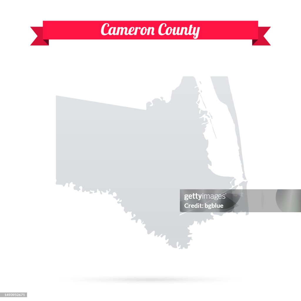 Cameron County, Texas. Map on white background with red banner
