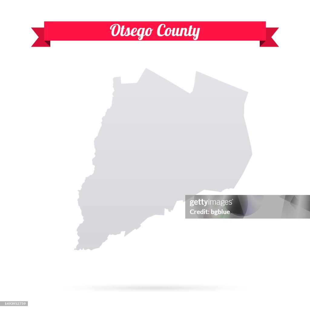 Otsego County, New York. Map on white background with red banner