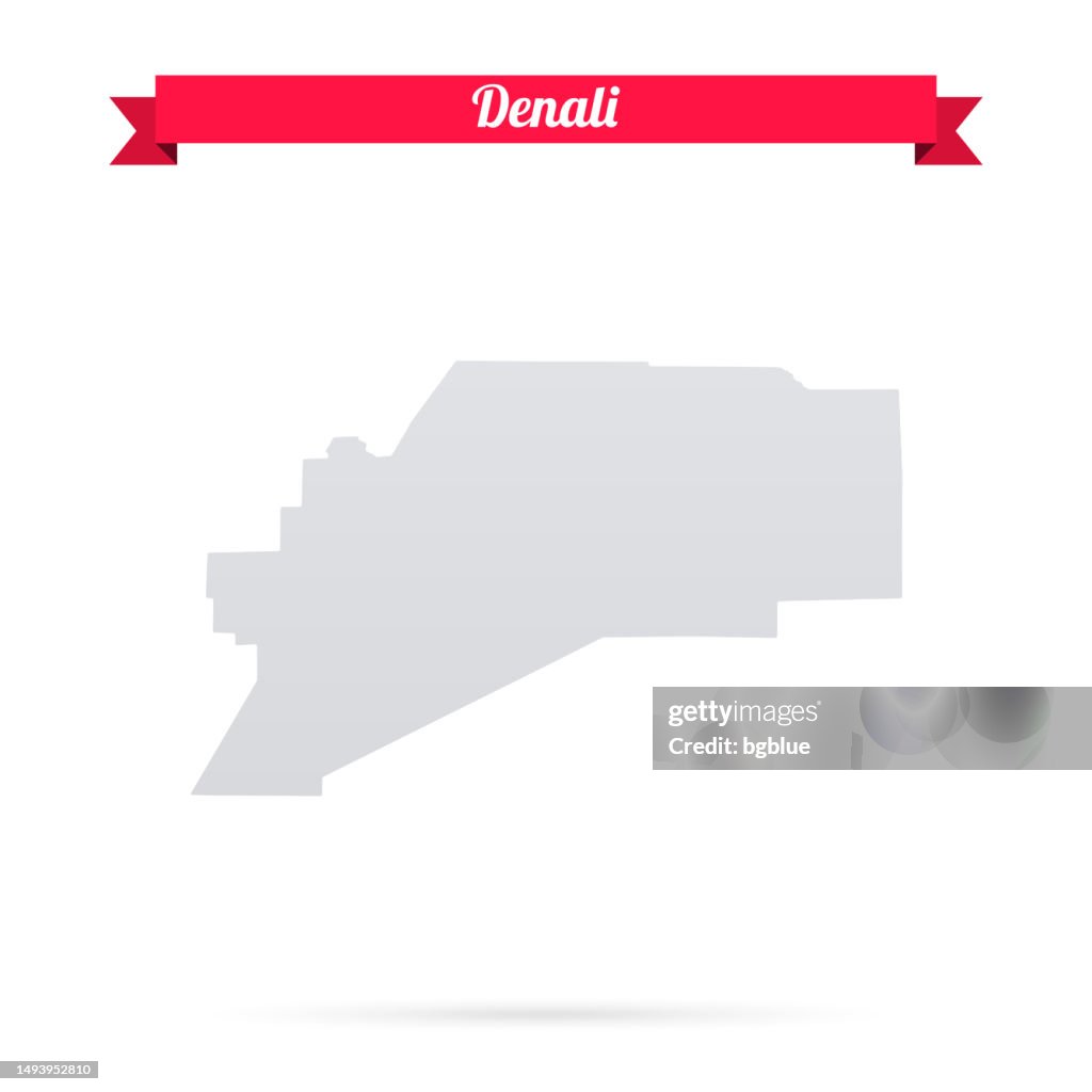 Denali, Alaska. Map on white background with red banner