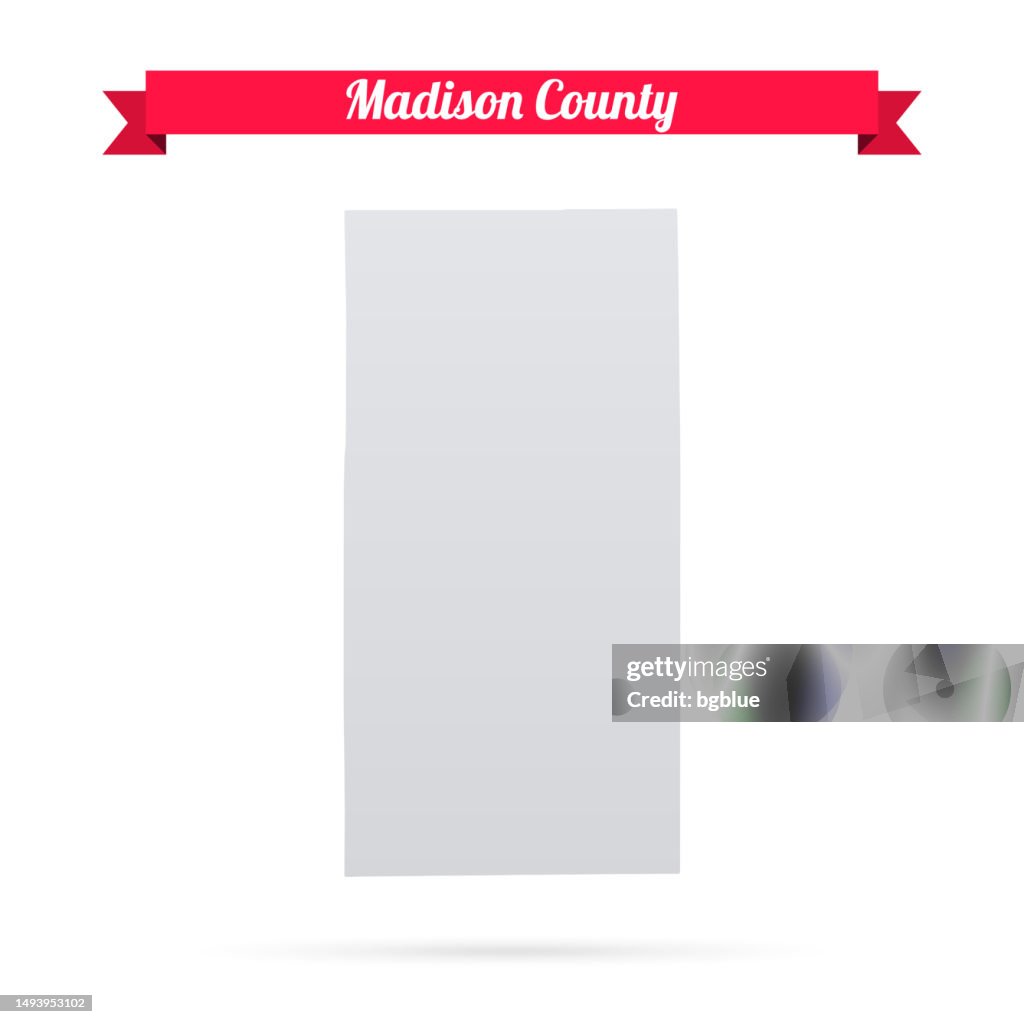 Madison County, Indiana. Map on white background with red banner