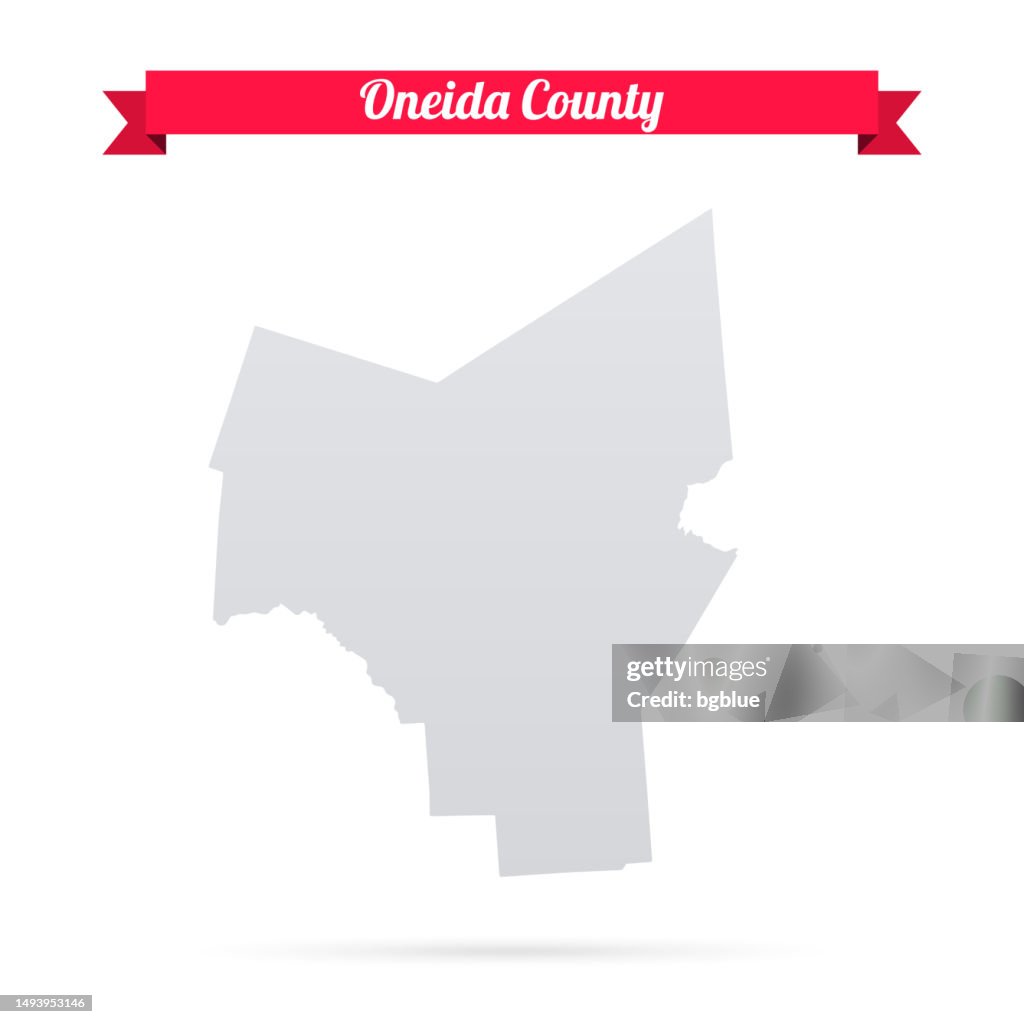 Oneida County, New York. Map on white background with red banner