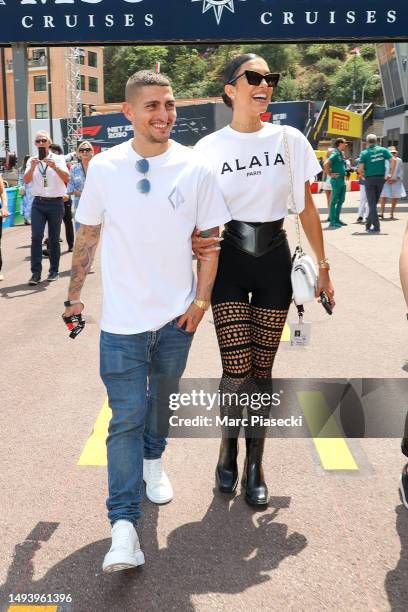 Marco Verratti and Jessica Aïdi Verratti attend the F1 Grand Prix of Monaco at Circuit de Monaco on May 28, 2023 in Monte-Carlo, Monaco.