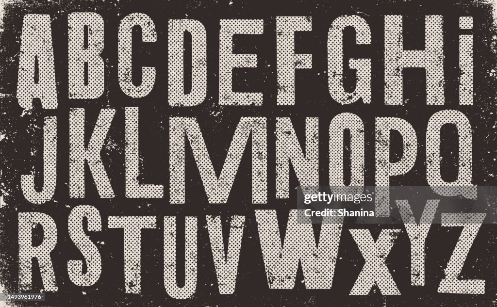 Altes Alphabet - Halbtonpunkte - schwarzer Hintergrund