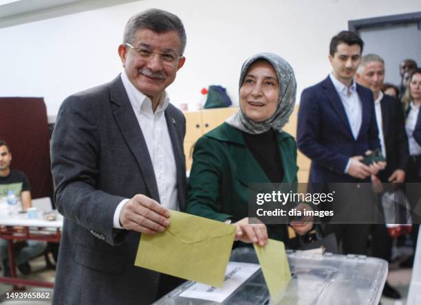 Ahmet Davutoglu votes in the second election on May 28, 2023 in Istanbul, Türkiye. The first votes for the second round of Presidential elections...