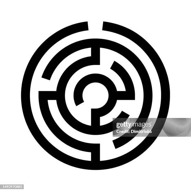 ilustrações de stock, clip art, desenhos animados e ícones de circular maze or labyrinth icon. editable stroke - labirinto