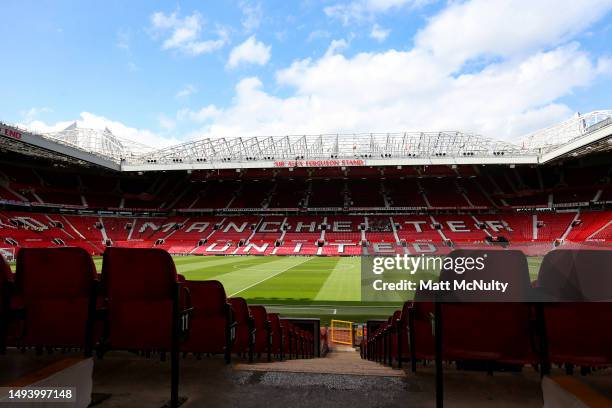 General view inside the stadium prior to the Premier League match between Manchester United and Fulham FC at Old Trafford on May 28, 2023 in...
