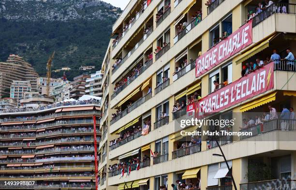 Fans watch the action during the F1 Grand Prix of Monaco at Circuit de Monaco on May 28, 2023 in Monte-Carlo, Monaco.