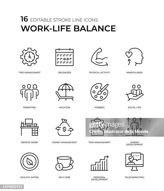 work-life balance icon set - wellbeing work stock illustrations