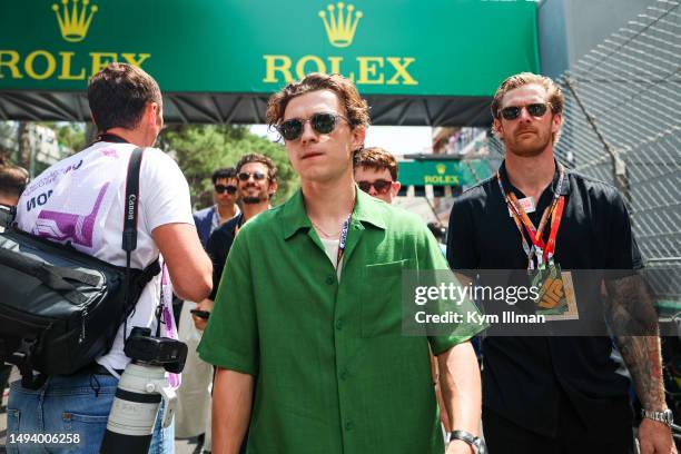 Actor Tom Holland walking the Monaco grid during the F1 Grand Prix of Monaco at Circuit de Monaco on May 28, 2023 in Monte-Carlo, Monaco.