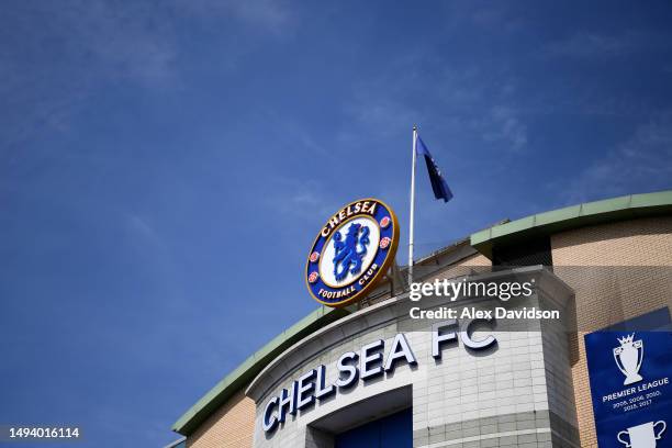 General view outside the stadium prior to the Premier League match between Chelsea FC and Newcastle United at Stamford Bridge on May 28, 2023 in...