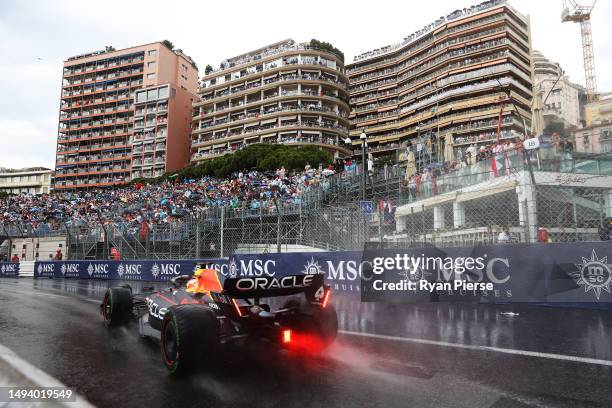 Max Verstappen of the Netherlands driving the Oracle Red Bull Racing RB19 on track during the F1 Grand Prix of Monaco at Circuit de Monaco on May 28,...