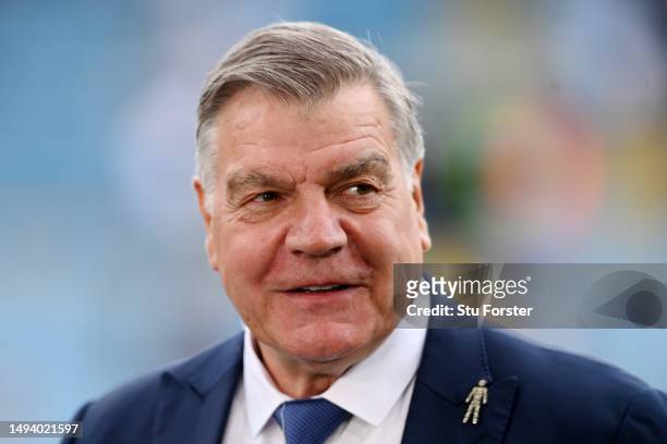 Sam Allardyce, Manager of Leeds United, looks on prior to the Premier League match between Leeds United and Tottenham Hotspur at Elland Road on May...