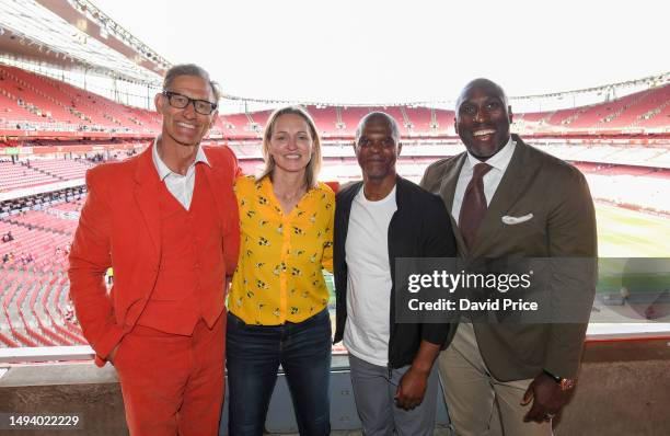 Tony Adams, Faye White, Paul Davis and Sol Campbell, Former Arsenal players, pose for a photo prior t the Premier League match between Arsenal FC and...