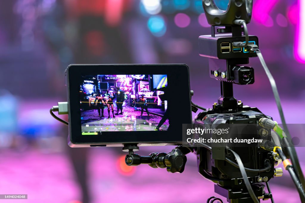 Professional video camera At the Studio is Broadcast live
