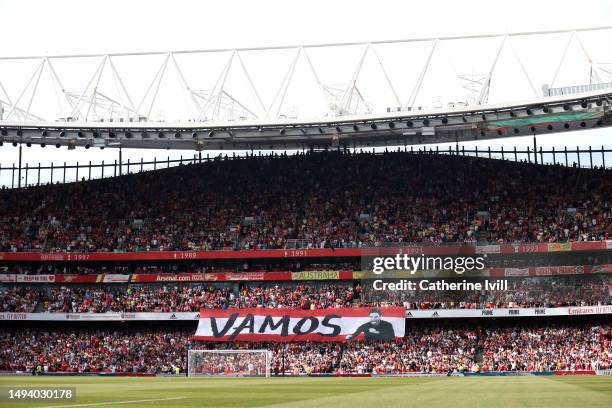 General view inside the stadium prior to the Premier League match between Arsenal FC and Wolverhampton Wanderers at Emirates Stadium on May 28, 2023...