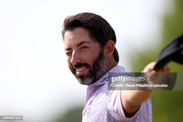 Pablo Larrazabal of Spain celebrates on the 18th green during Day Four of the KLM Open at Bernardus Golf on May 28, 2023 in Netherlands.