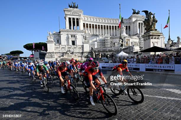 Geraint Thomas of The United Kingdom and Team INEOS Grenadiers, Damiano Caruso of Italy and Team Bahrain - Victorious and a general view of the...