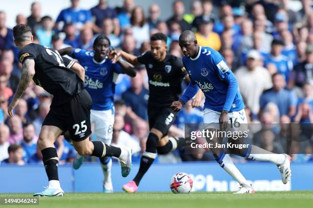 Abdoulaye Doucoure of Everton runs with the ball during the Premier League match between Everton FC and AFC Bournemouth at Goodison Park on May 28,...