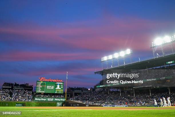 General view of Wrigley Field during the game between the Chicago Cubs and the Cincinnati Reds at Wrigley Field on May 27, 2023 in Chicago, Illinois.